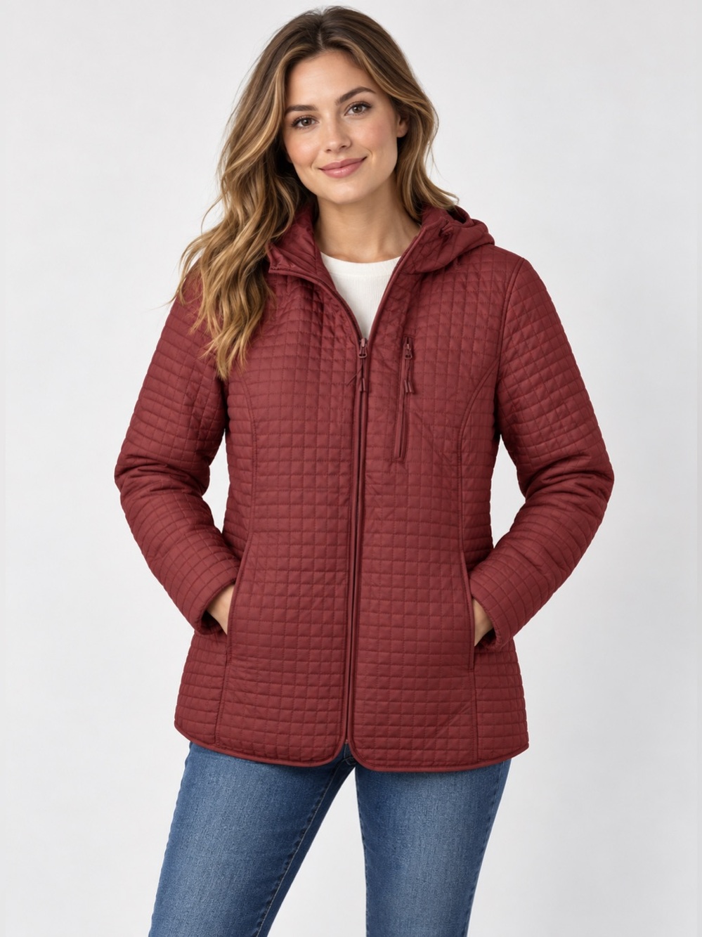 Lands' End Quilted Hooded Jacket in Wine